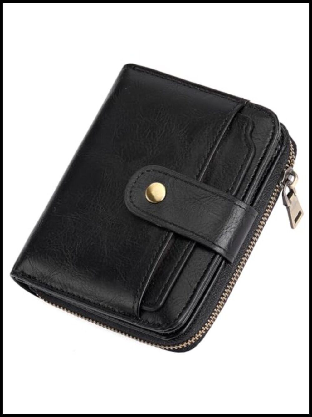Vegan Leather Bifold Wallet with RFID Blocking Zipper